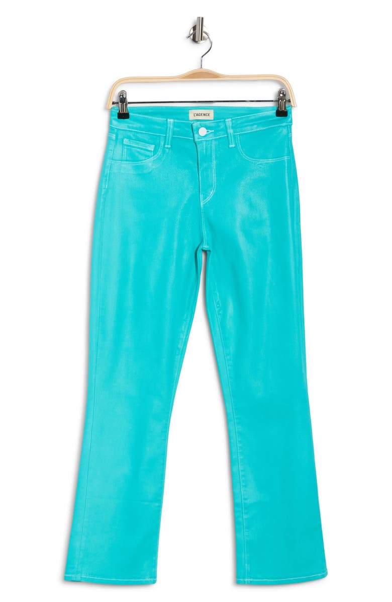 L'AGENCE Tati High Waist Coated Crop Micro Bootcut Jeans, Alternate, color, Pool Blue/Wht Con Ct