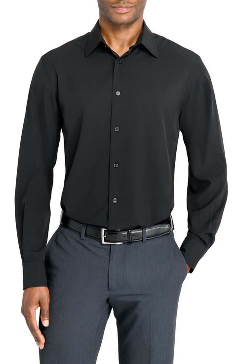 Regular Fit Solid Black Performance Dress Shirt (Regular & Big)