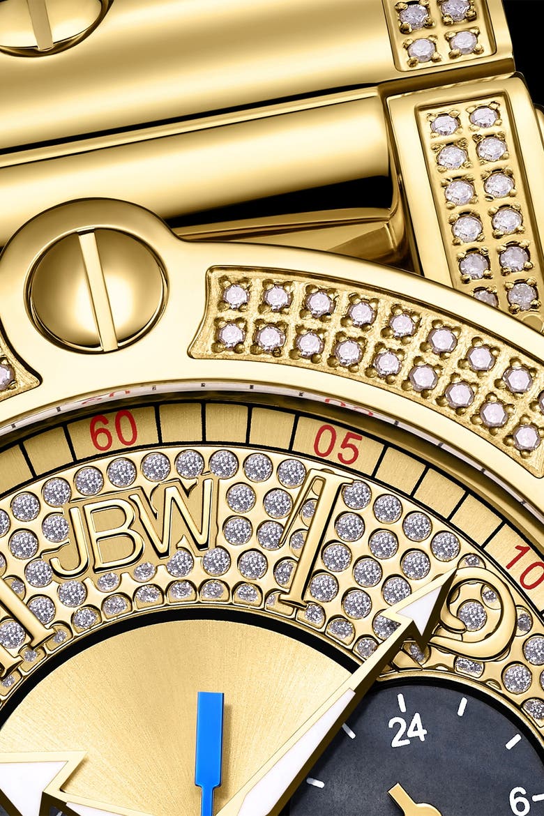 Phantom 10 Year Chronograph Diamond Croc Embossed Leather Strap Watch, 42mm - 1.96 ctw, Alternate, color, GOLD