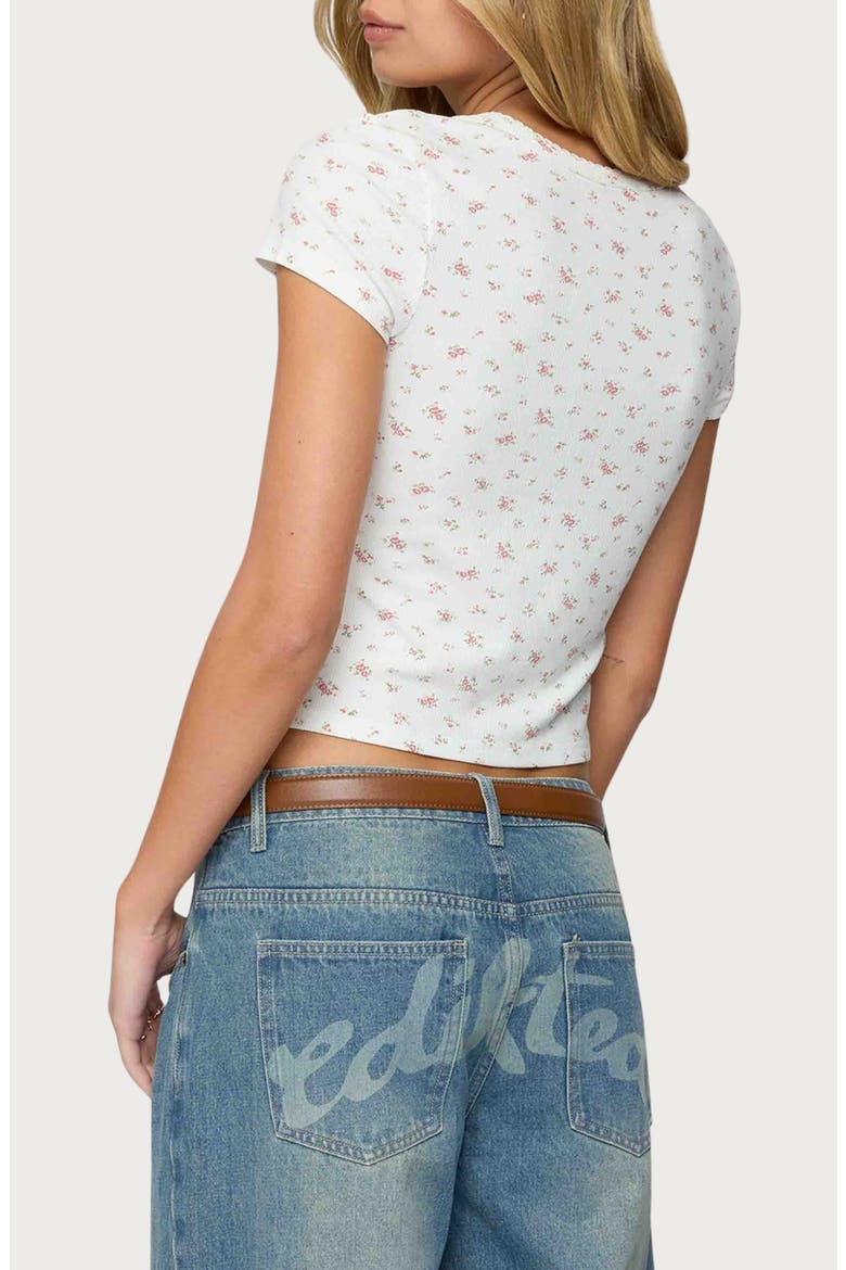 Odella Floral Rib Button-Up Crop Top, Alternate, color, CREAM