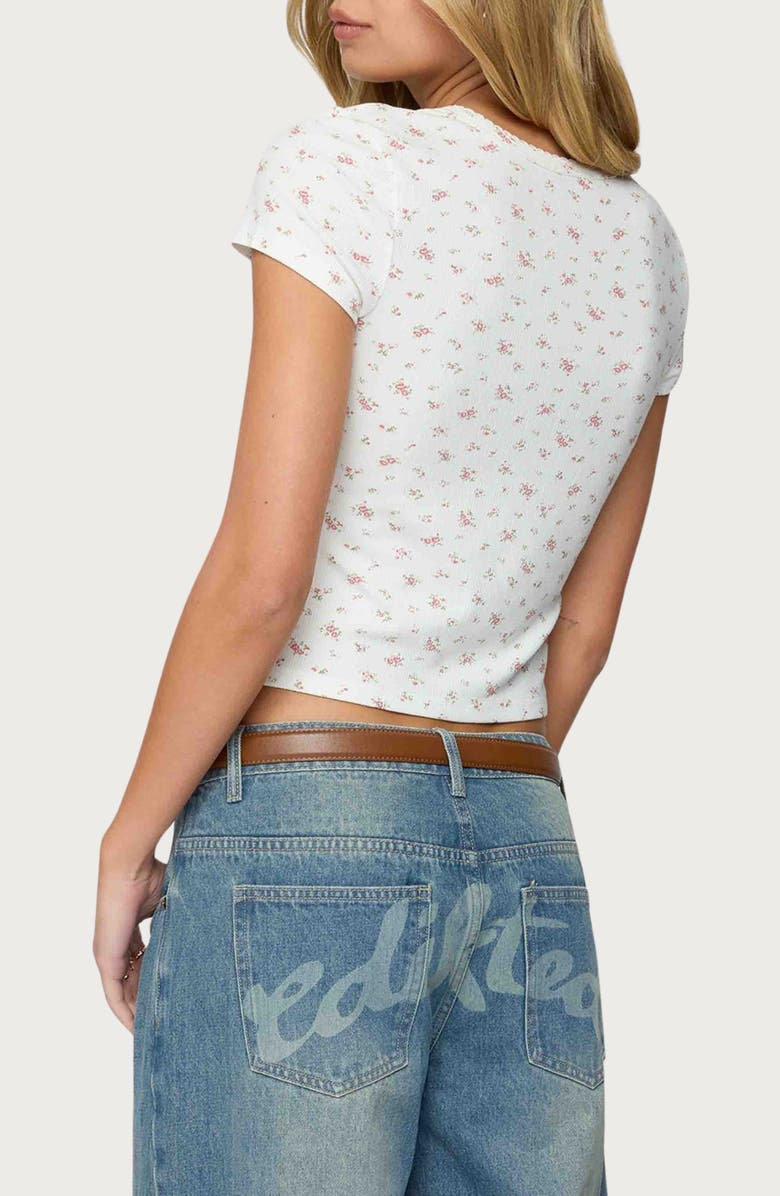 EDIKTED Odella Floral Rib Button-Up Crop Top, Alternate, color, Cream