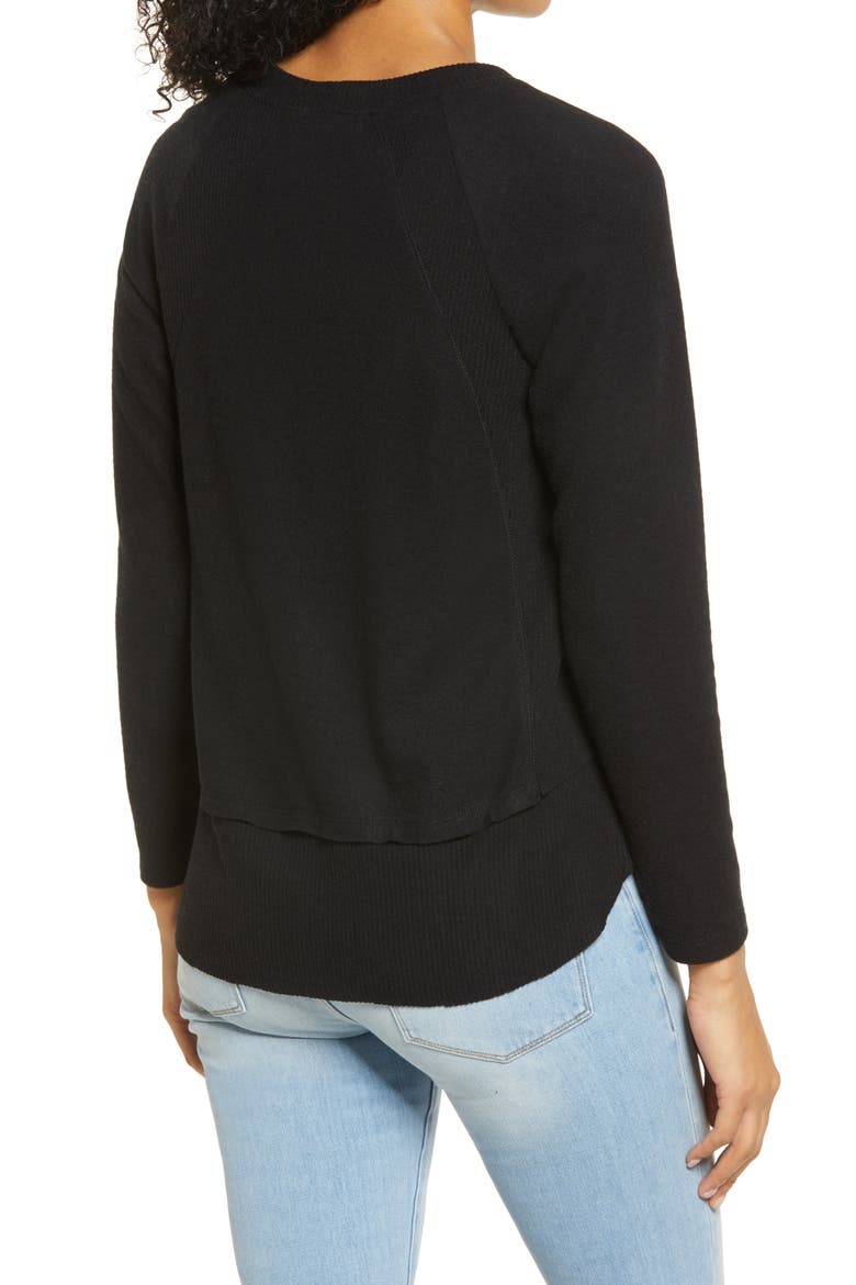 Cozy Ribbed Inset Layered Tunic, Alternate, color, BLACK