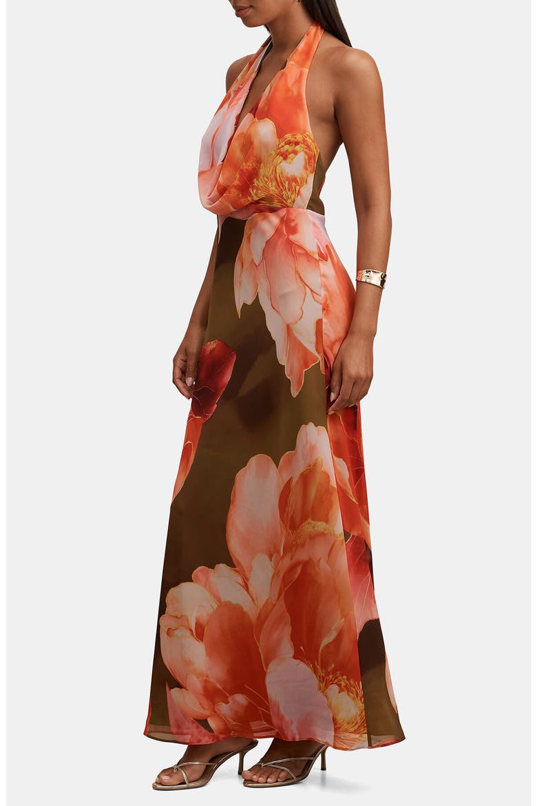 Marina Cowl Neck Halter Gown, Alternate, color, AURELIA FLORAL