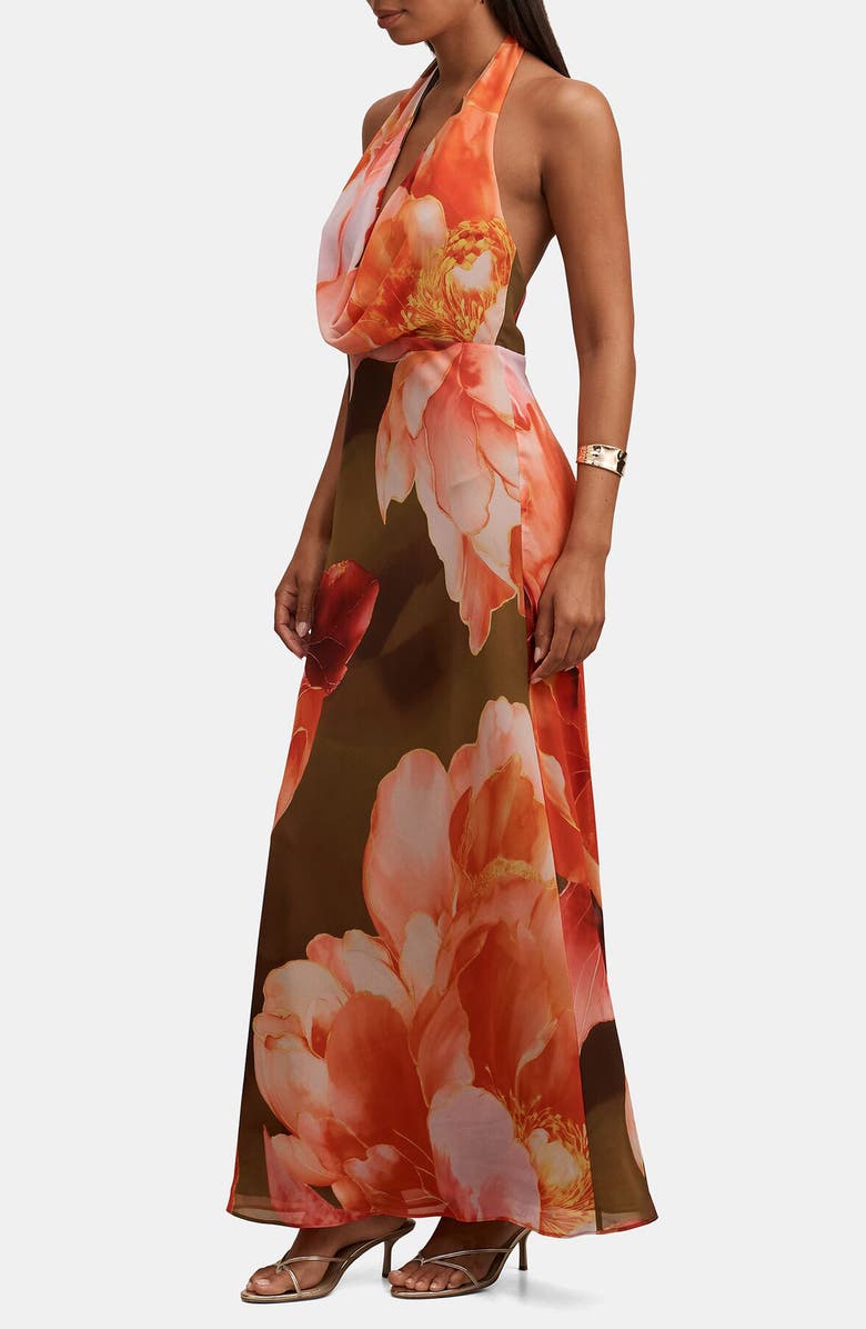 Ever New Marina Cowl Neck Halter Gown, Alternate, color, Aurelia Floral