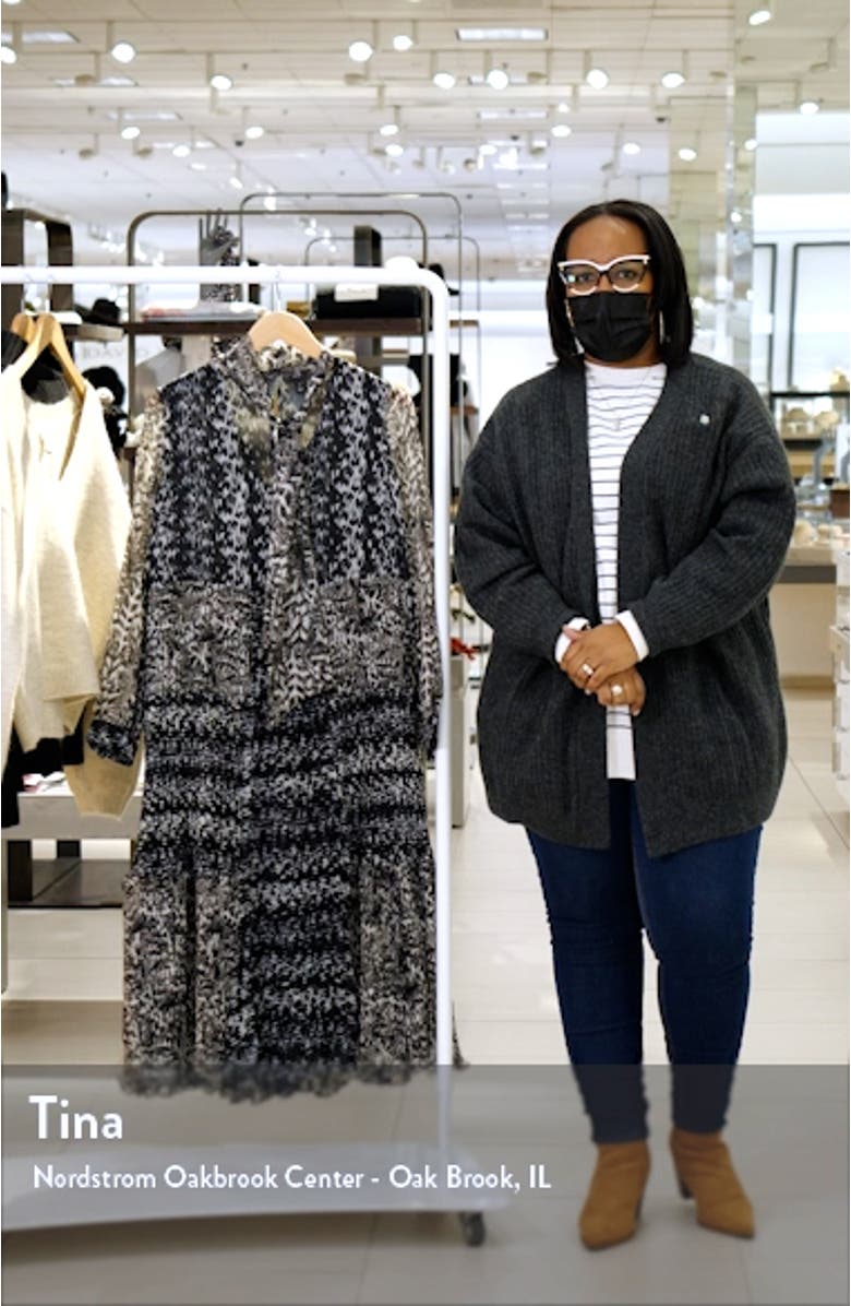 Print Tie Neck Long Sleeve Dress, sales video thumbnail