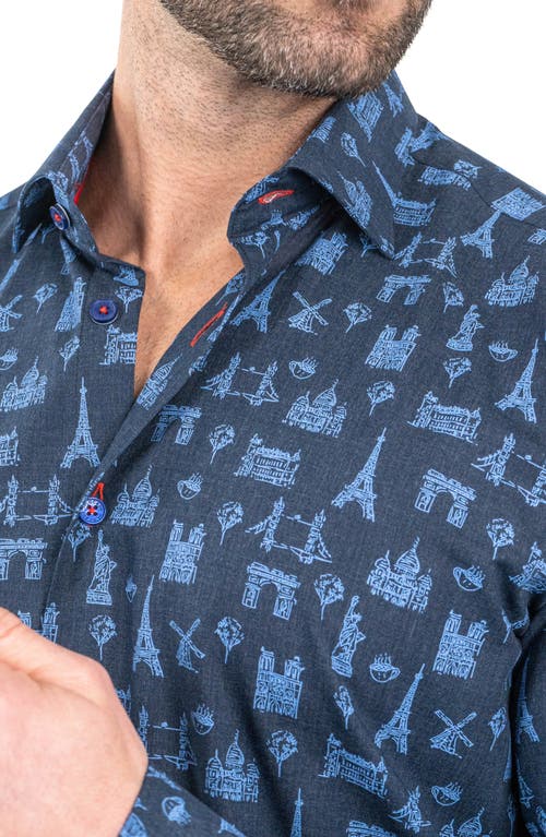 Maceoo Fibonacci Paris Tour Contemporary Fit Button-up Shirt In Blue