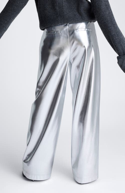 Kenneth Cole Metallic High Waist Wide Leg Pants In Silver