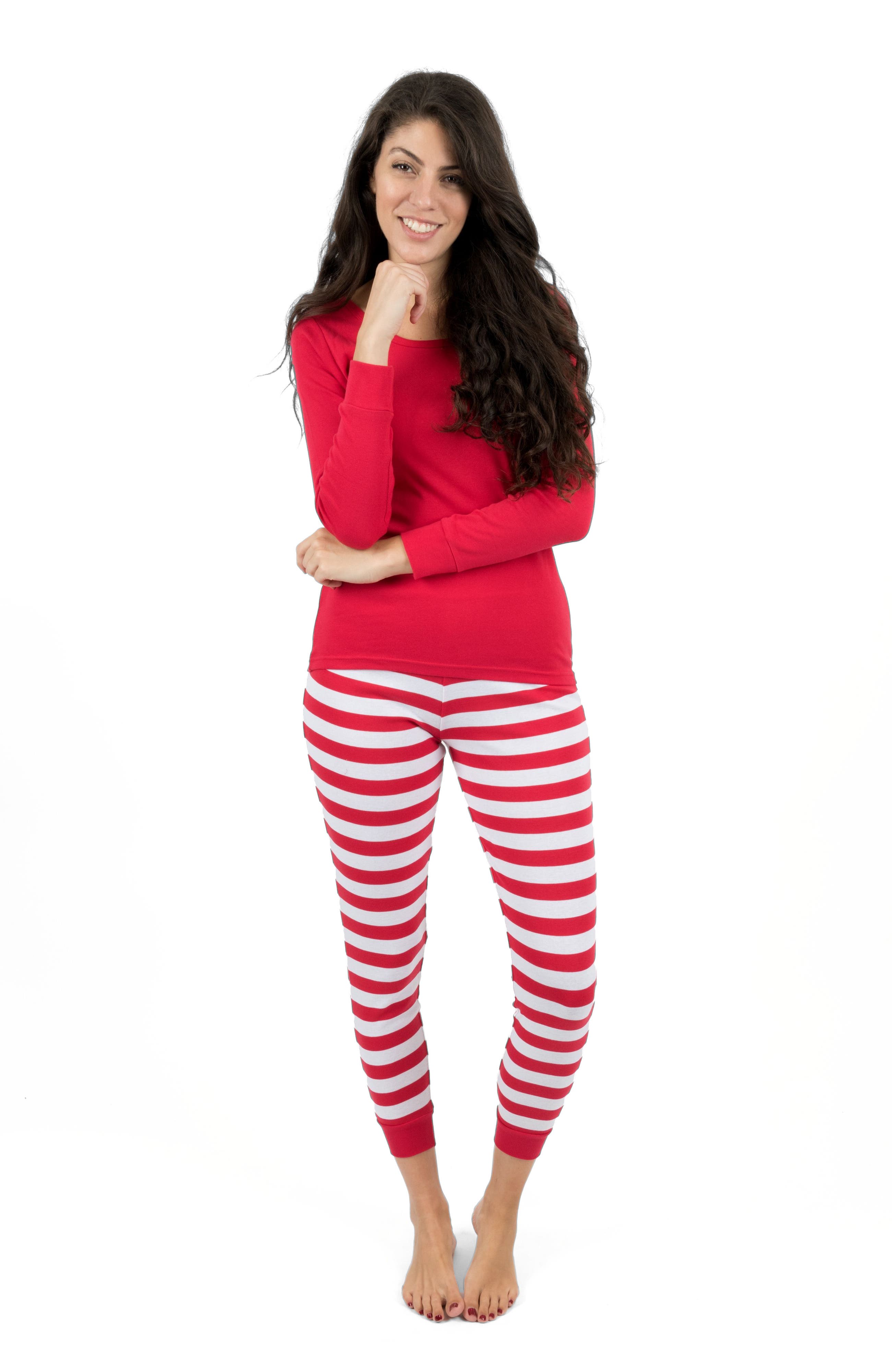 Solid Red Top & Striped Pant