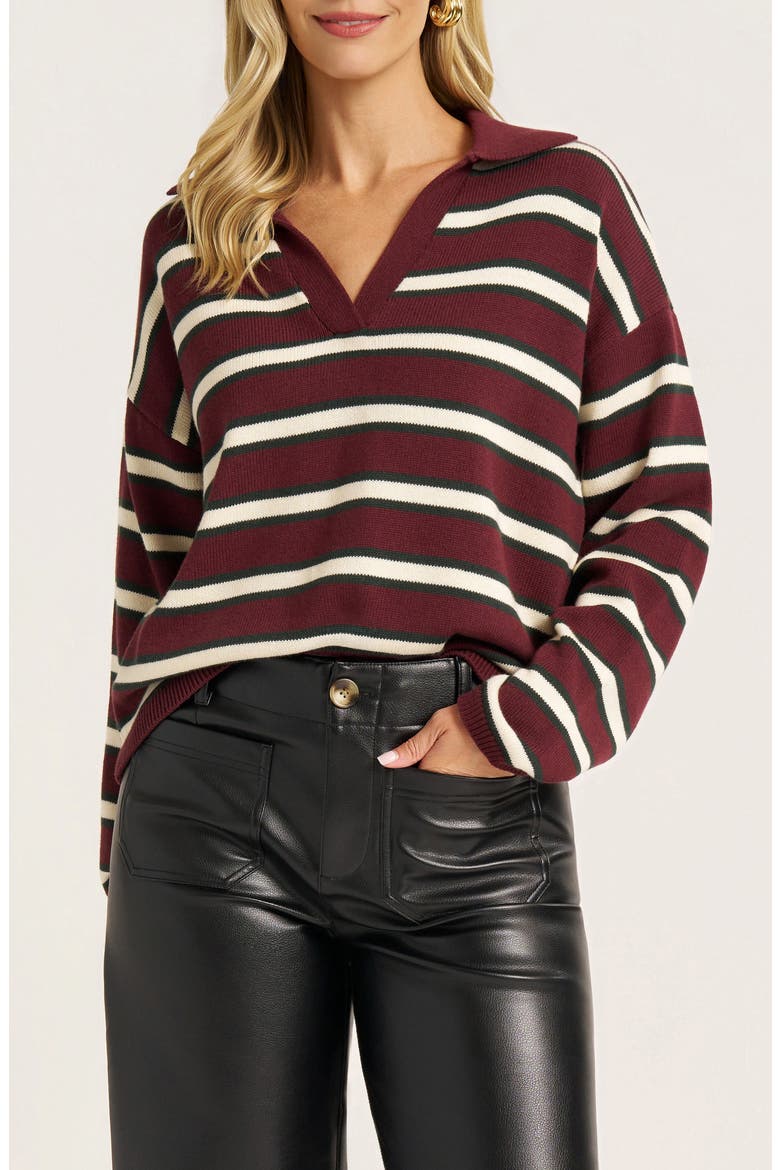 Brey Striped Henley Sweater, Main, color, WINE/ PINE