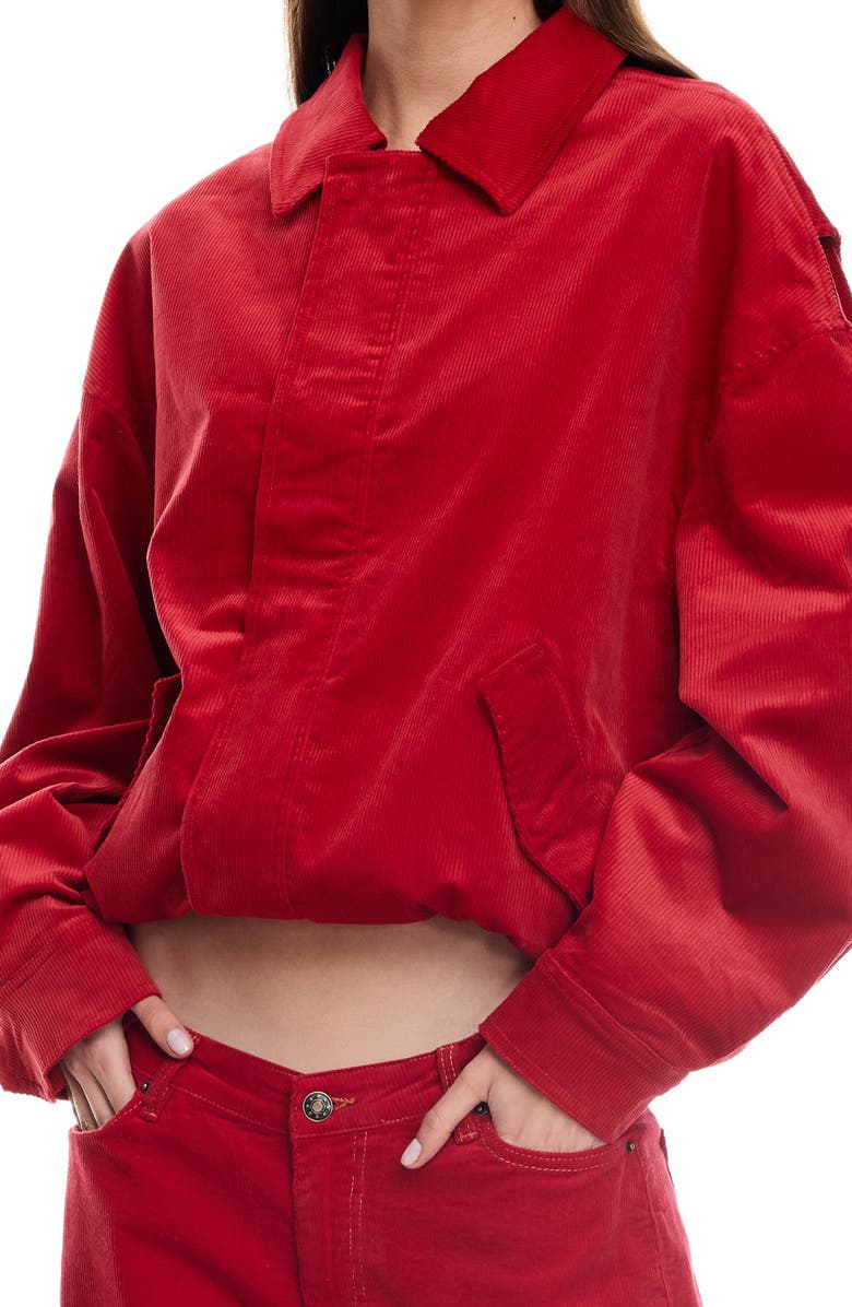 LIONESS Kenny Oversize Corduroy Bomber Jacket, Alternate, color, Crimson