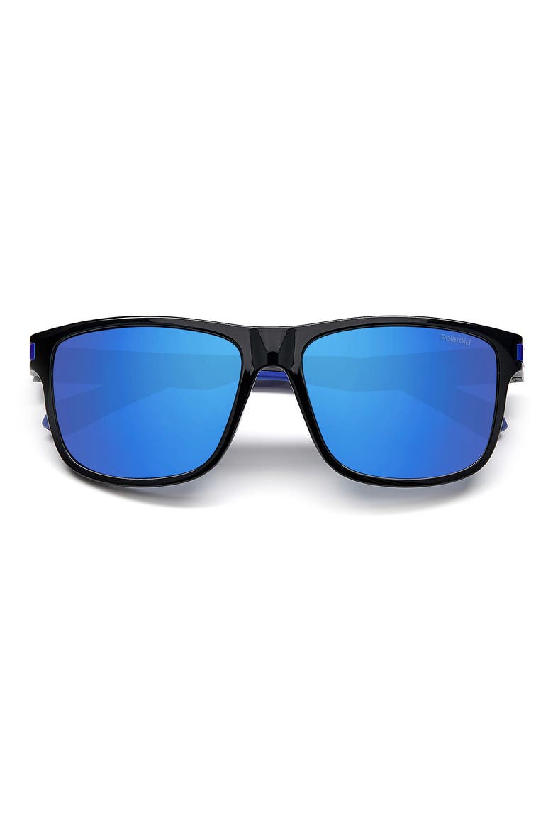 57mm Polarized Rectangular Sunglasses, Alternate, color, BLACK BLUE / BLUE MIRROR POLAR