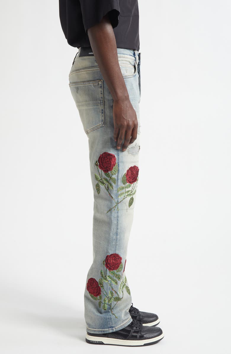 AMIRI Floral Embroidered Repaired Jeans, Alternate, color, Antique Indigo