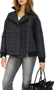 Belle & Bloom Love Cruise Checked Wool Blend Bomber Jacket