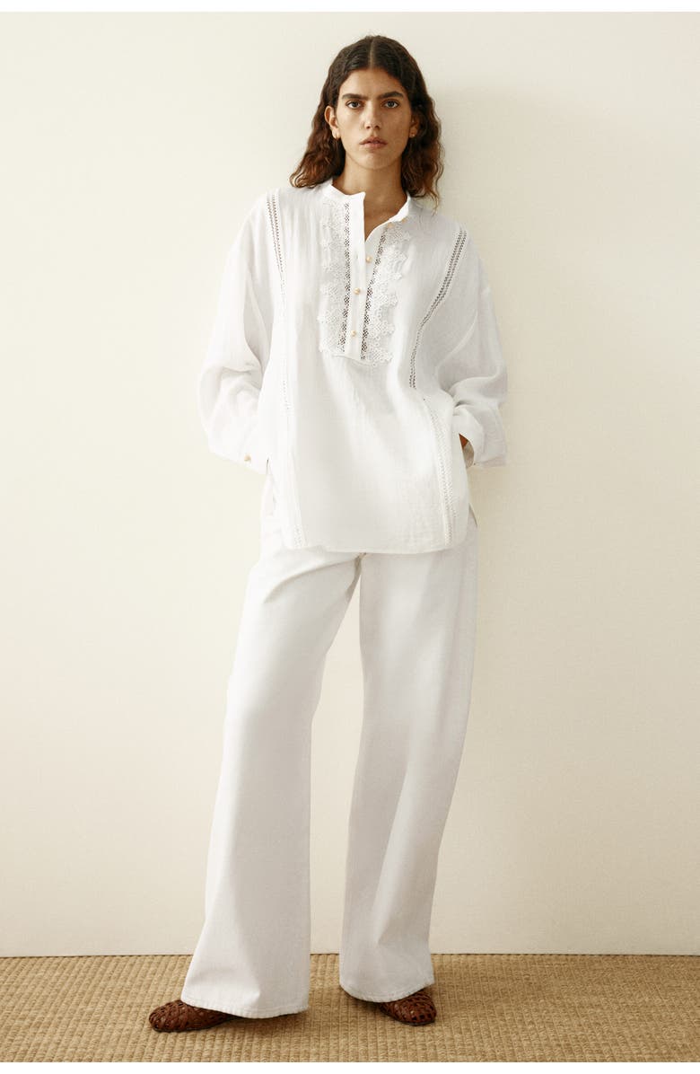 H&M Lace-trimmed Blouse, Alternate, color, White