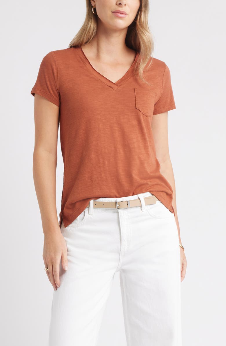 Caslon<sup>®</sup> Cotton & Modal V-Neck T-Shirt, Main, color, Rust Sequoia