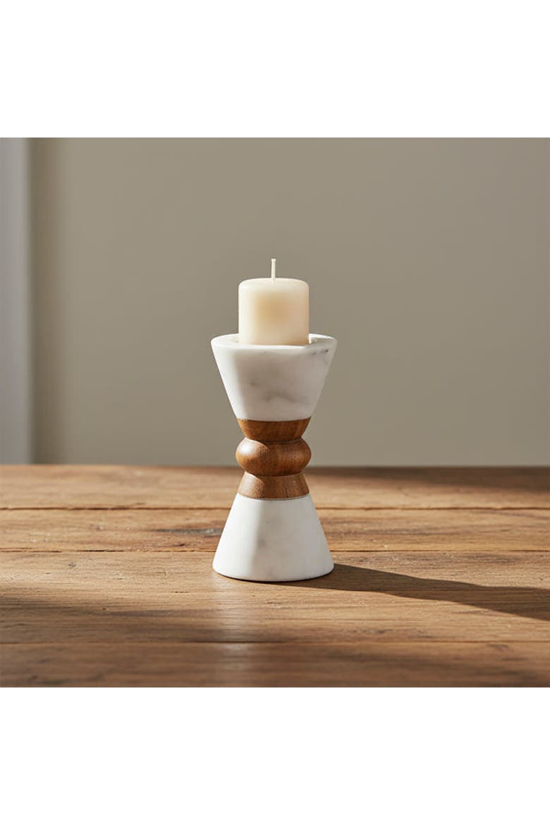Heirloom Marble & Acacia Candleholders, Alternate, color, White