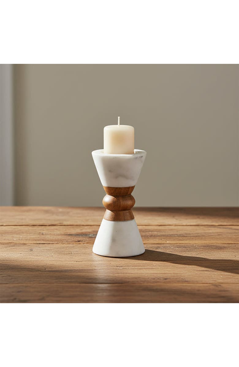 Mela Artisans Heirloom Marble & Acacia Candleholders, Alternate, color, White