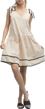 WISHLIST Contrast Bow Tiered Cotton Babydoll Dress