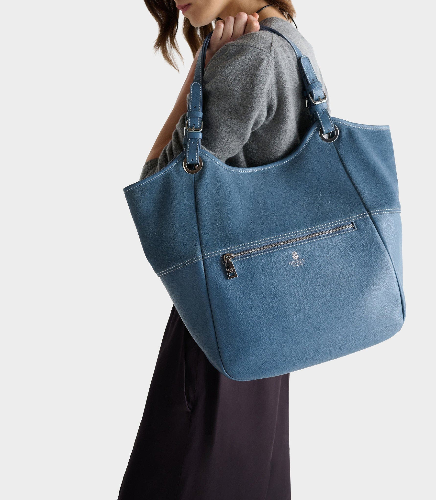The Luxe Woodstock Suede & Leather Tote Bag, Alternate, color, Denim
