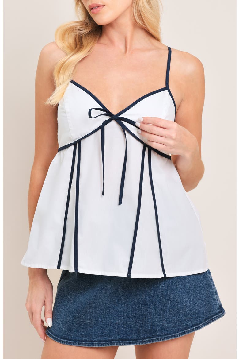 Contrast Trim Cotton Babydoll Camisole, Main, color, OFF WHITE/ NAVY