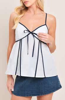 Contrast Trim Cotton Babydoll Camisole