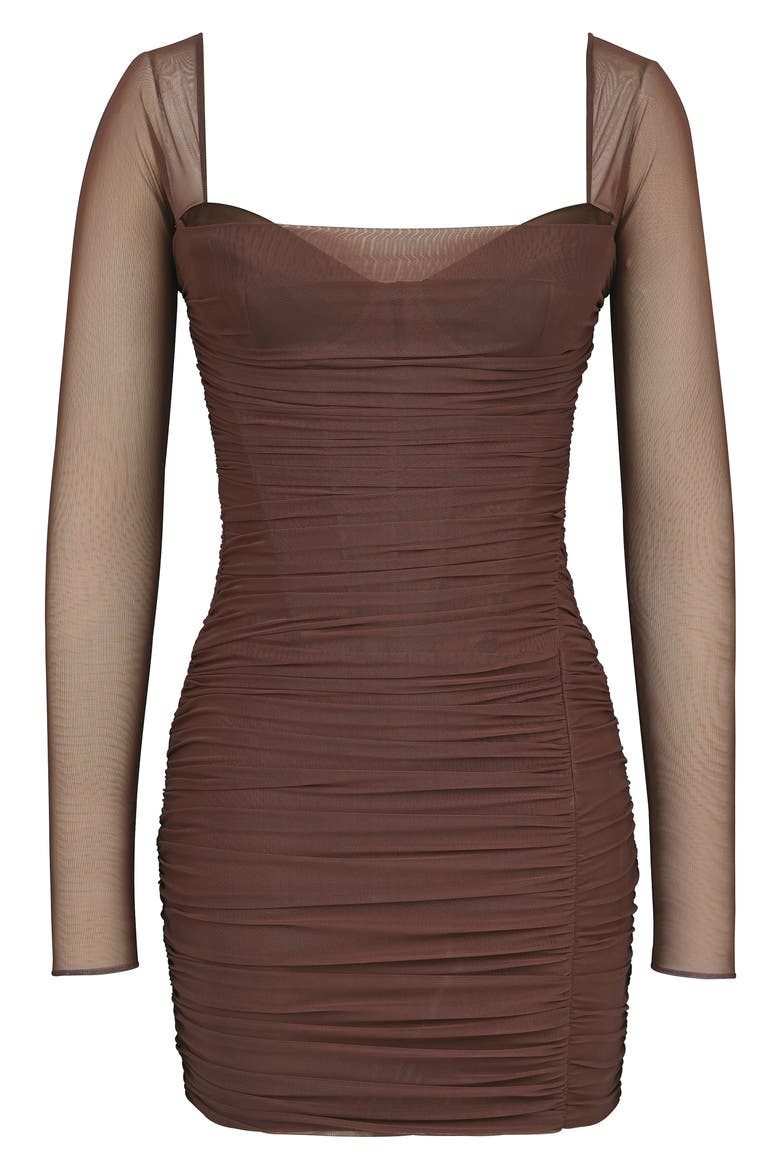 Anouk Long Sleeve Mesh Body-Con Minidress, Alternate, color, MOCHA