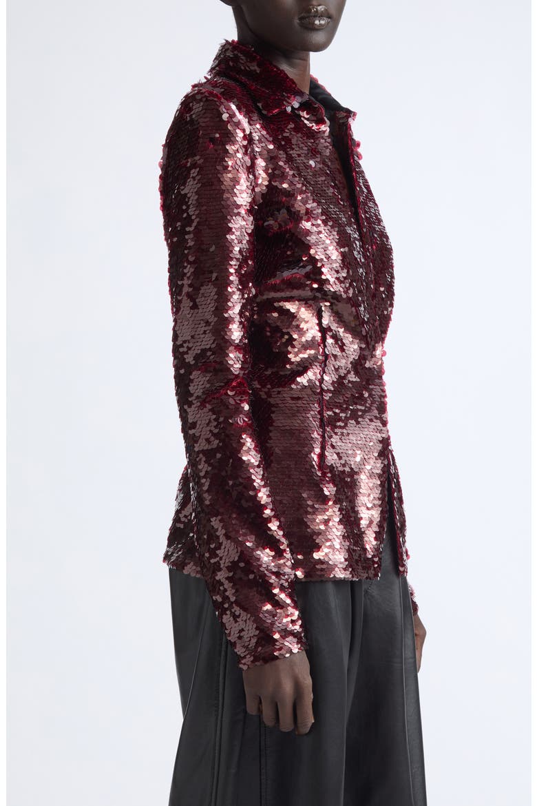 Sequin Button Down Shirt, Alternate, color, OXBLOOD