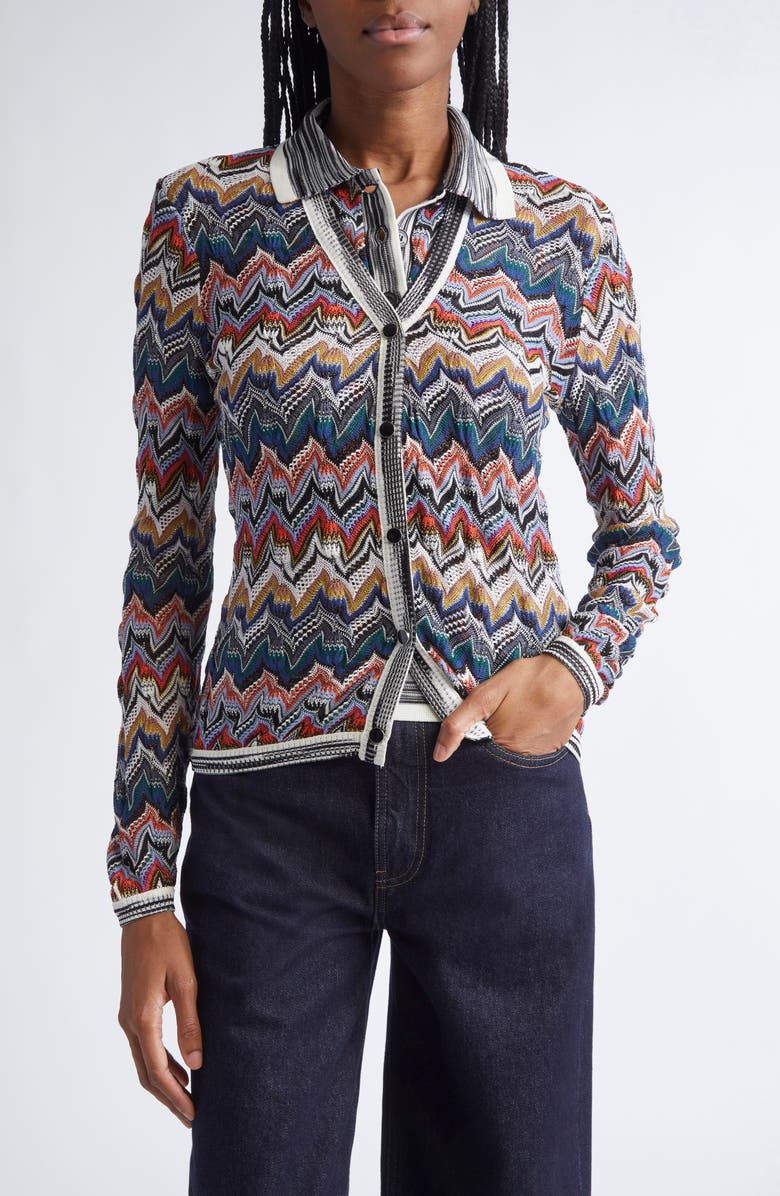 Missoni Zigzag Stripe Cardigan, Main, color, Blue Multi