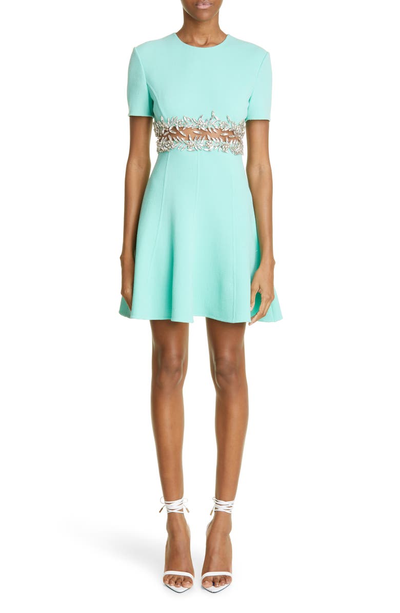 Oscar de la Renta Crystal Embellished Fit & Flare Dress, Alternate, color, 