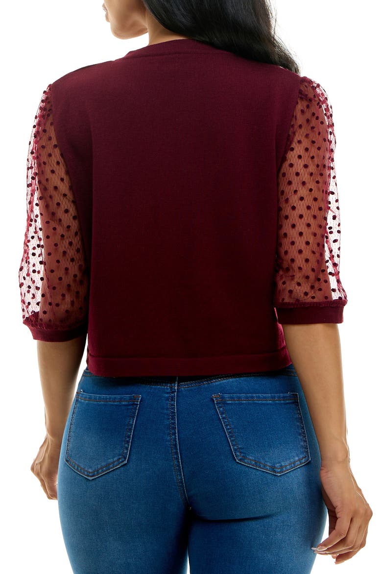 Dot Mesh Sleeve Bolero, Alternate, color, DEEP WINE