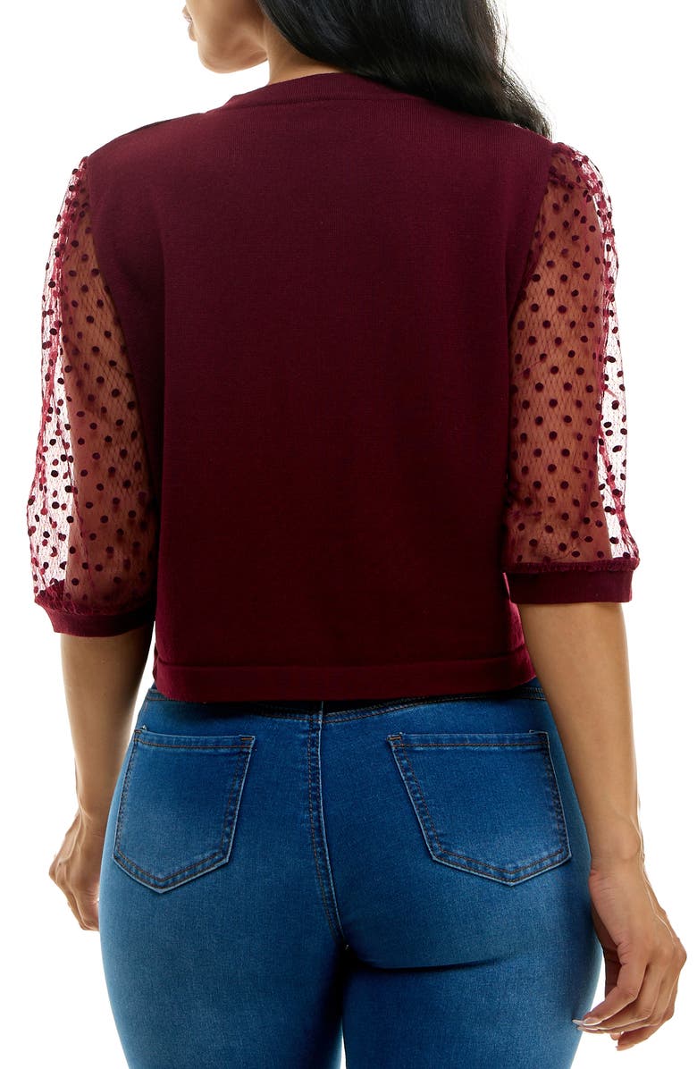 Nina Leonard Dot Mesh Elbow Sleeve Bolero, Alternate, color, Deep Wine