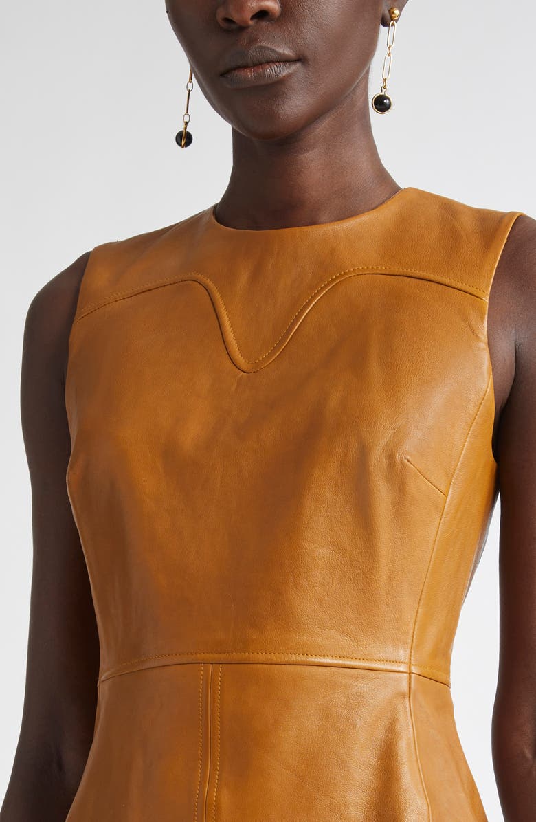 ST. JOHN Sleeveless Washed Leather Sheath Dress, Alternate, color, Cinnamon