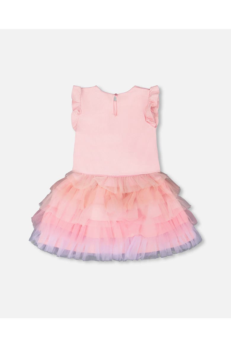 Bi-Material Short Flutter Sleeve Dress, Alternate, color, Pale Rose