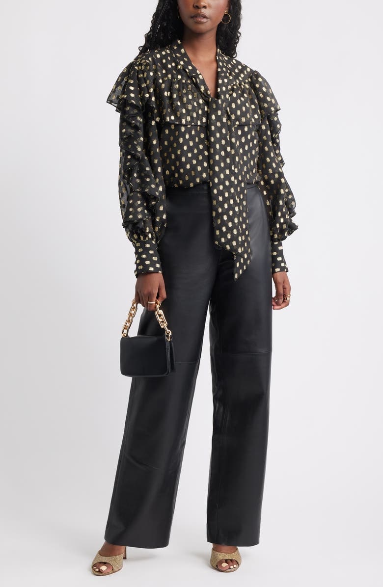 Treasure & Bond Tie Neck Metallic Chiffon Top, Alternate, color, Black Lurex Dot
