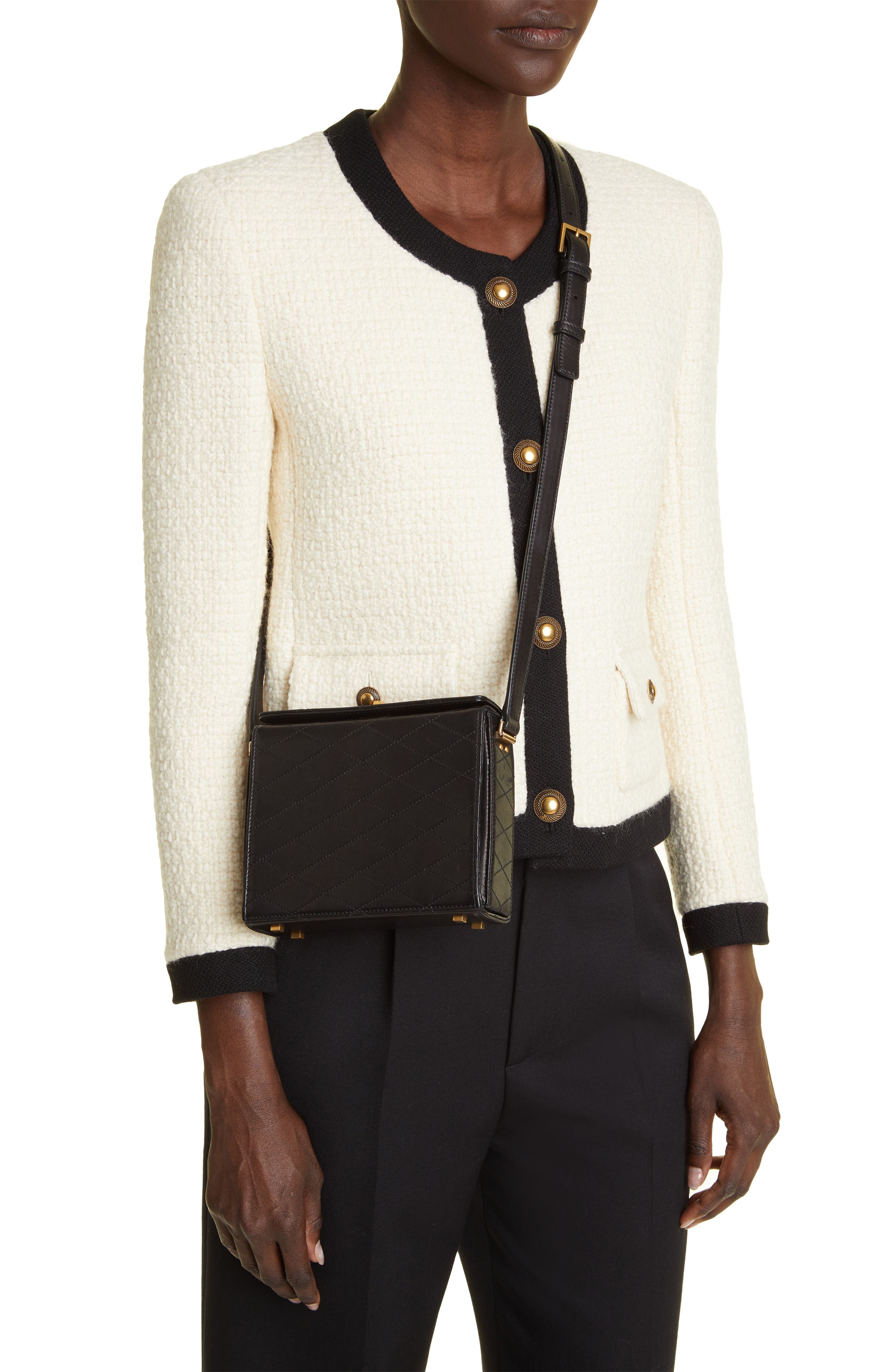 Saint Laurent Mini Square Quilted Leather Crossbody Bag, Alternate, color, 