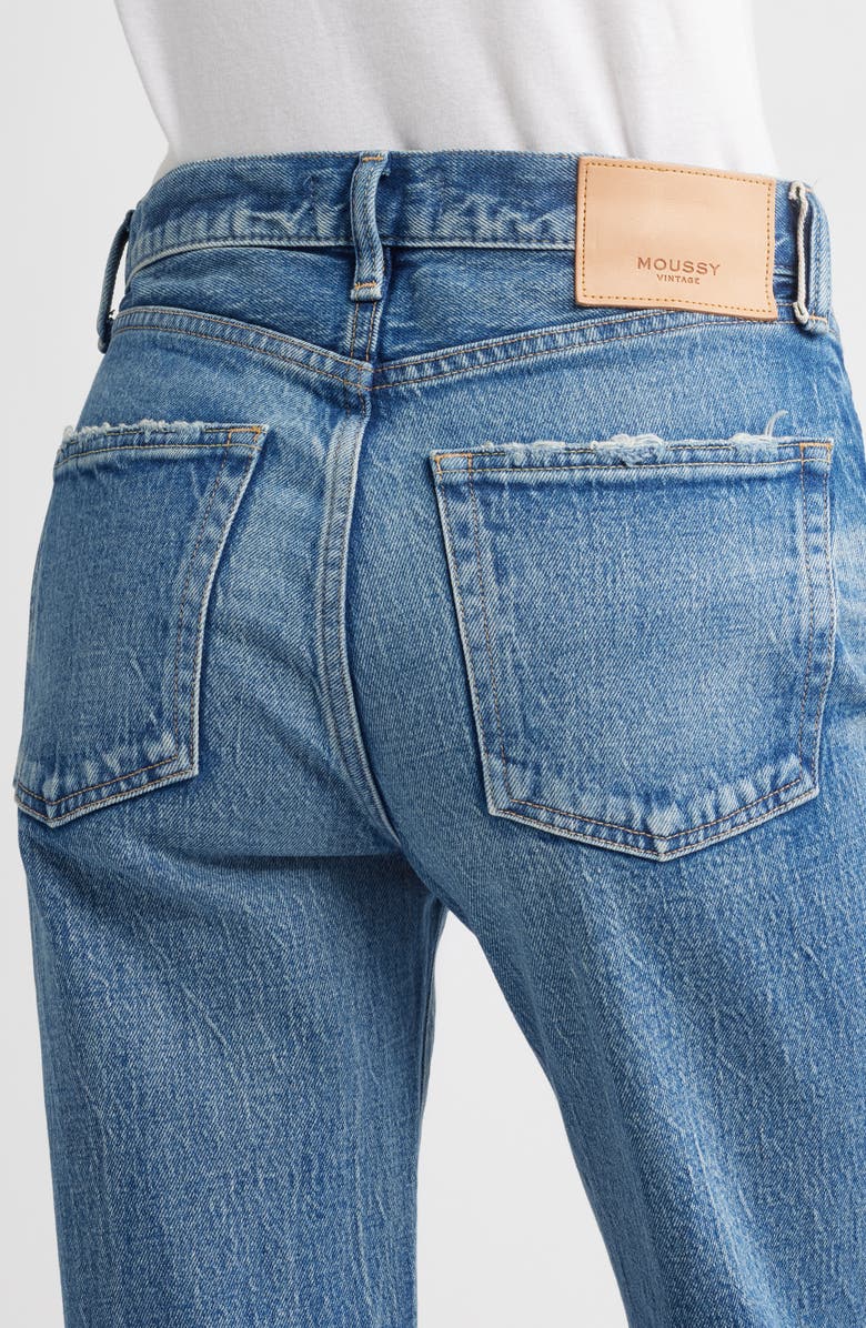 MOUSSY VINTAGE Rutherford Distressed Raw Hem Straight Leg Jeans, Alternate, color, Blue
