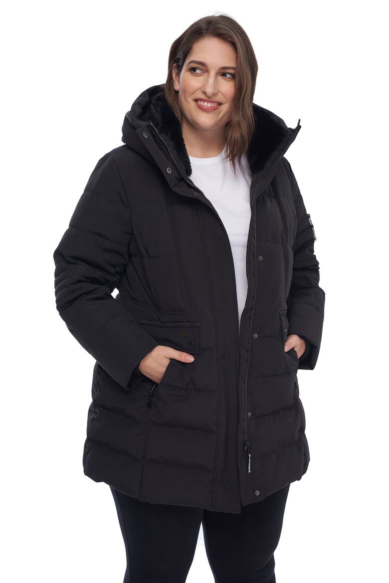 KOOTNEY PLUS SIZE - Vegan Down Mid-Length Parka Coat, Alternate, color, BLACK