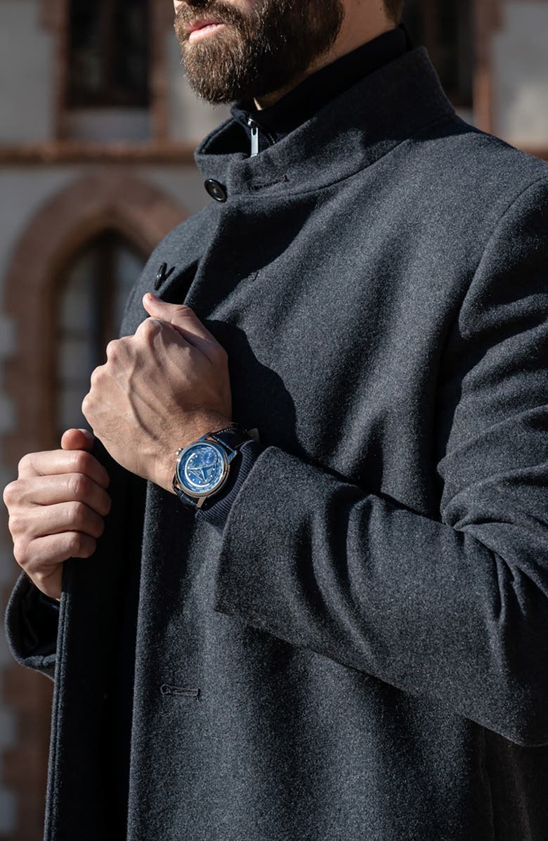 FREDERIQUE CONSTANT Classic Manufacture Worldtimer Navy Automatic Leather Strap Watch, 42mm, Alternate, color, Navy/ Silver