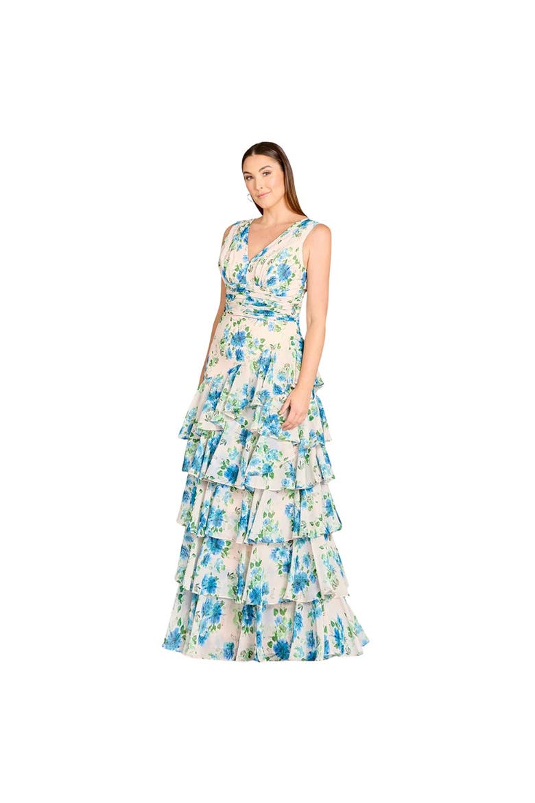 Ruffle Skirt Print Dress, Main, color, Blue