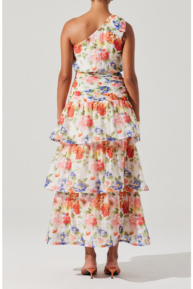 Natali Floral Print One-Shoulder Tiered Dress, Alternate, color, WHITE CORAL FLORAL
