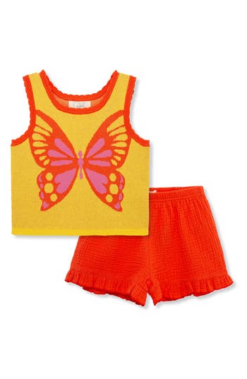 Shop Peek Aren't You Curious Kids' Butterfly Knit Tank & Shorts Set In Coral