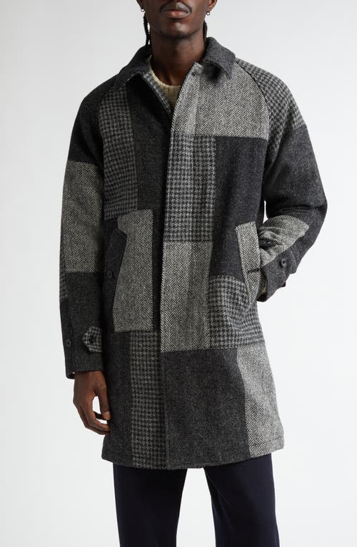 BEAMS Patchwork Harris Tweed Wool Coat in Grey 