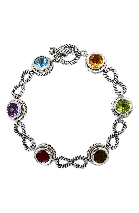 Two-Tone Semiprecious Stone Station Bracelet