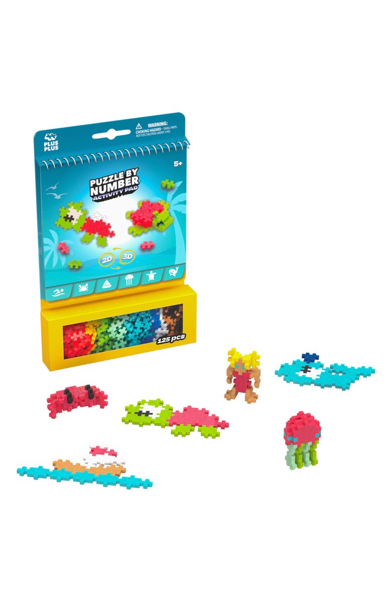 Plus-Plus USA Ocean Puzzle by Number Activity Pad Playset, Main, color, Blue Multi