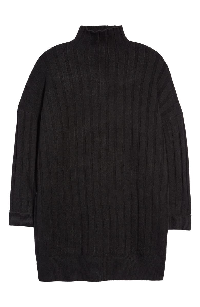 Topshop Boxy Ribbed Funnel Neck Long Sleeve Dress, Main, color, 