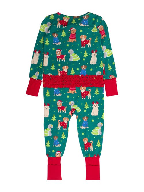 Rufflebutts Girls Softsnooze Holiday Convertible Ruffle One Piece Pajama In Multi