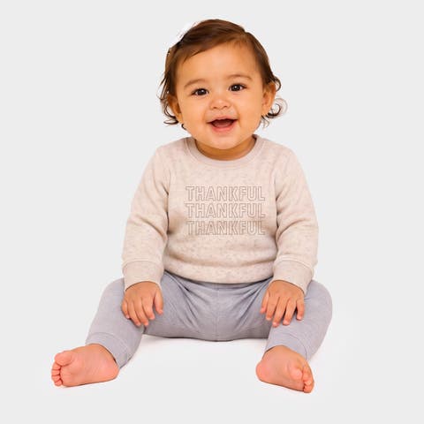 Thankful Outline Stacked Crew Fleece Sweatshirt Baby
