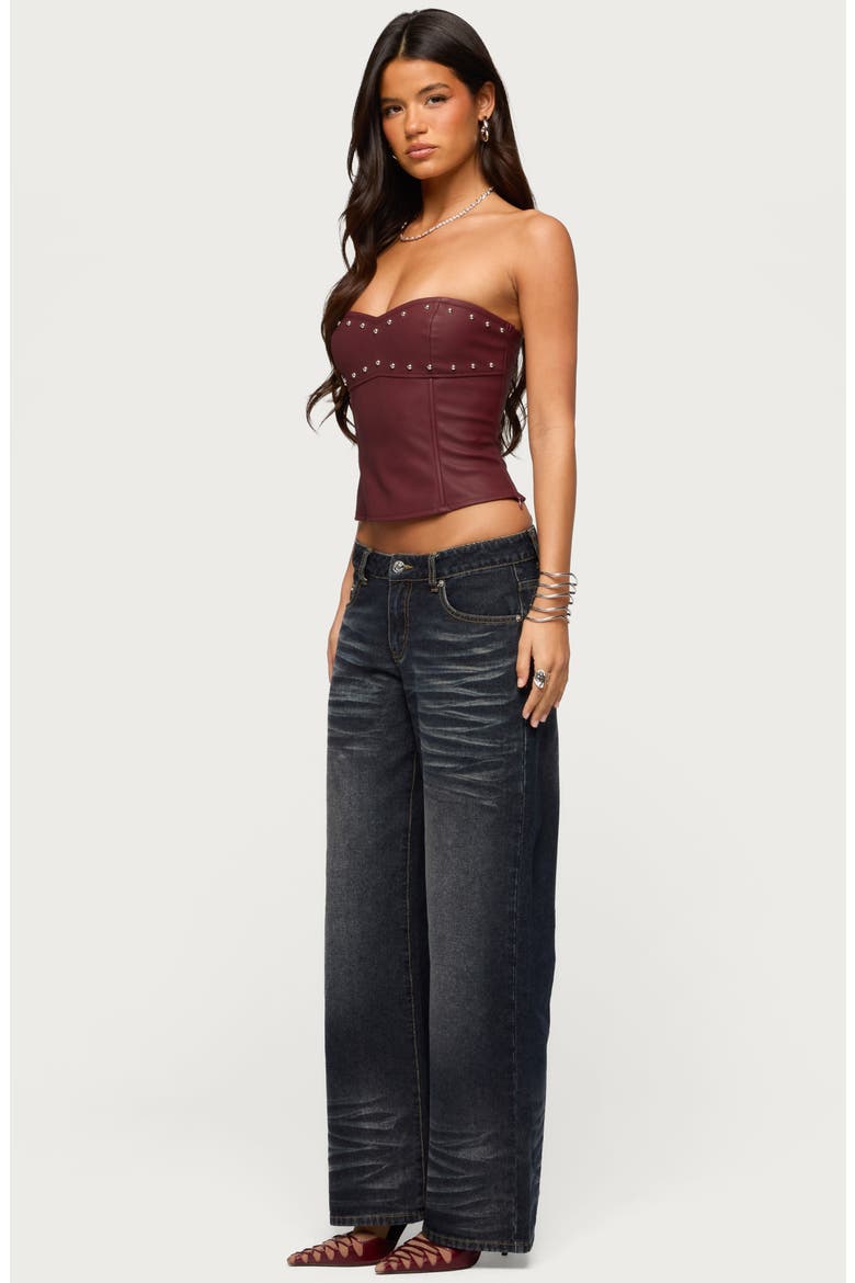 Izara Studded Strapless Faux Leather Top, Alternate, color, BURGUNDY