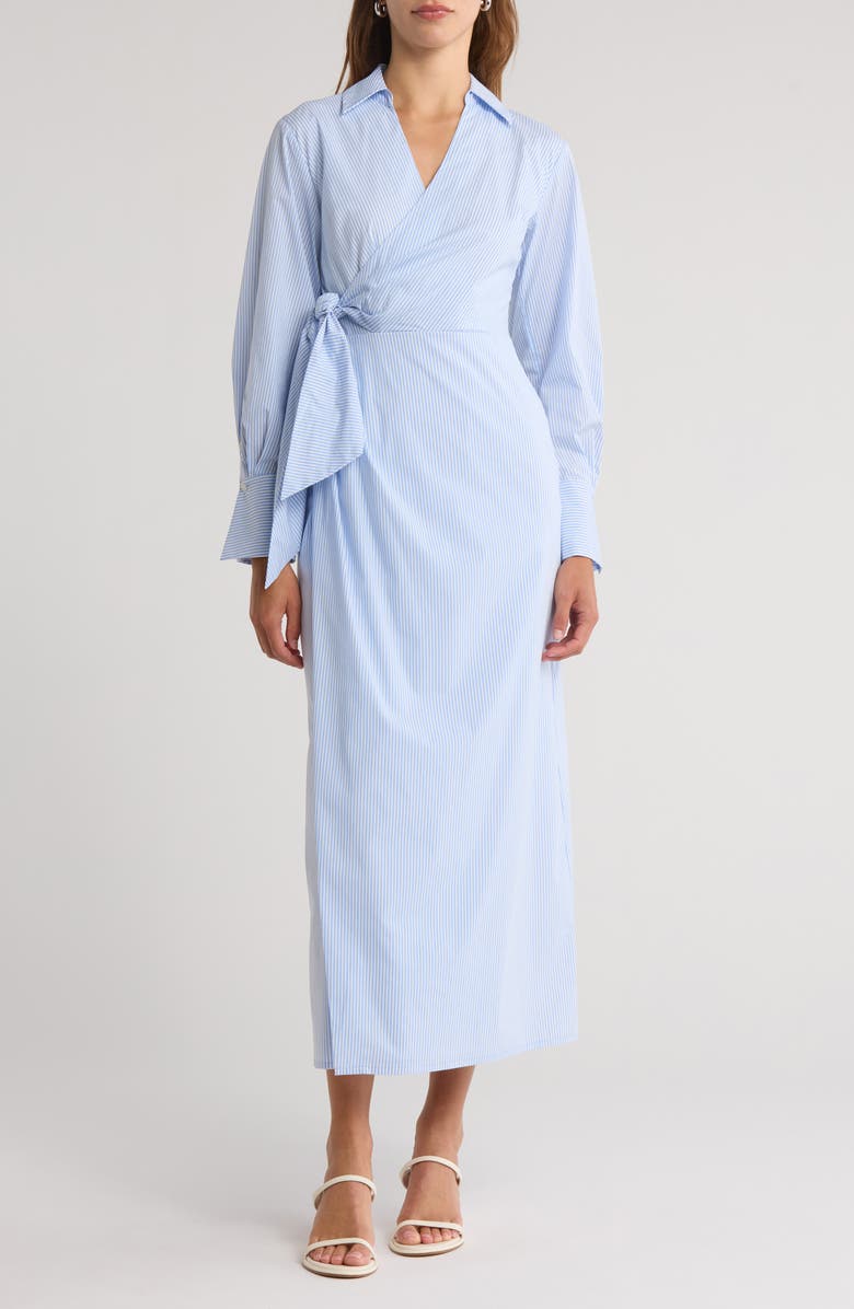 Simkhai Briar Stripe Long Sleeve Wrap Shirtdress, Main, color, Classic Blue Stripe