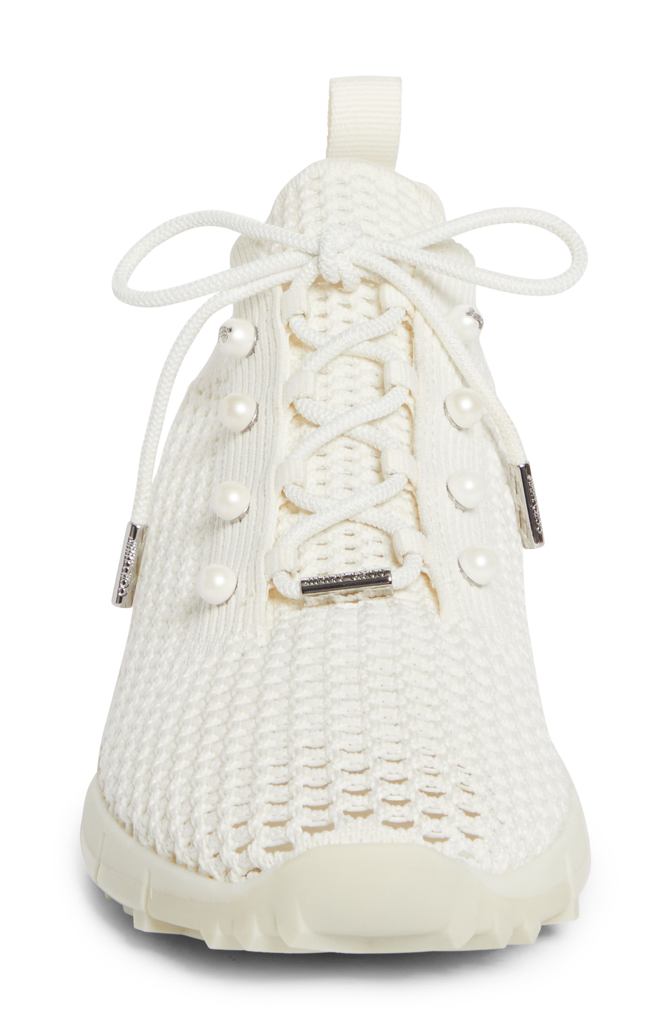 Jimmy Choo Veles Imitation Pearl Open Stitch Knit Sneaker, Alternate, color, X Latte Mix